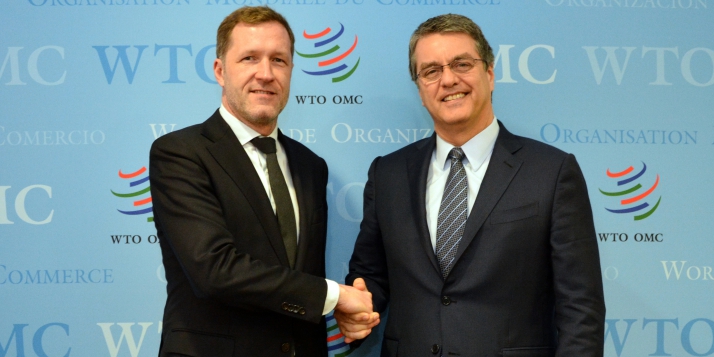 Paul Magnette, Ministre-Président de la Wallonie, avec Roberto Azevedo, Directeur général de l’Organisation mondiale du Commerce