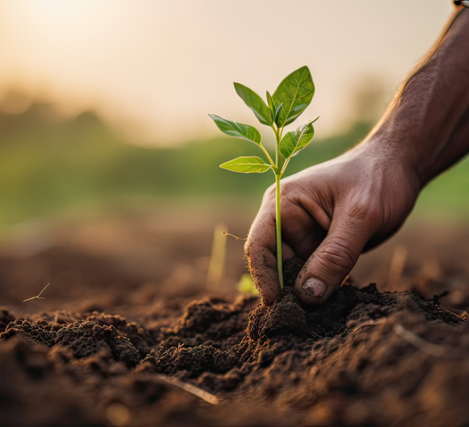 Homme qui met en terre une plante - copyright canva