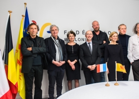 De gauche à droite, Jean-Claude Riga, Philippe Boesmans, l’Ambassadrice de France Mme Claude-France Arnould, le Ministre-Président Rudy Demotte, Stéphane Halleux, Bénédicte Selfslagh, Paul Dujardin, Pierre Hebbelinck.