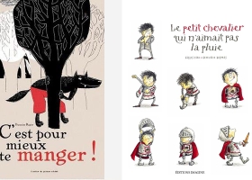 Couverture du livre "C'est mieux pour te manger" de Françoise Rogier et "Le Petit Chevalier qui n’aimait pas la pluie" de Gilles Tibo 