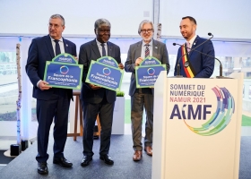  Le Ministre-Président de la Fédération Wallonie-Bruxelles PY. Jeholet, M. Robert Beugré MAMBE, Gouverneur d’Abidjan et Secrétaire général de l’AIMF,  M. Geoffroi MONTPETIT, Administrateur de l’Organisation Internationale de la Francophonie (OIF),  M. Maxime PREVOT, Député-Bourgmestre de la Ville de Namur (c) lCommissariat aux Relations Internationales de la Ville de Namur