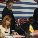 Pascale Delcomminette, Administratrice générale de WBI, et Dieudonné Désiré Sougouri, Secrétaire Général du Ministère des affaires étrangères burkinabé